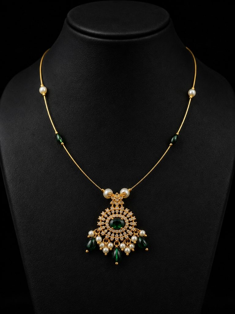 Emerald Kundan Pendant Gold Chain