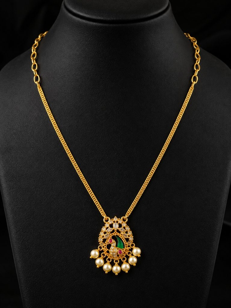 Lakvena Peacock Kundan Pearl Pendant Chain
