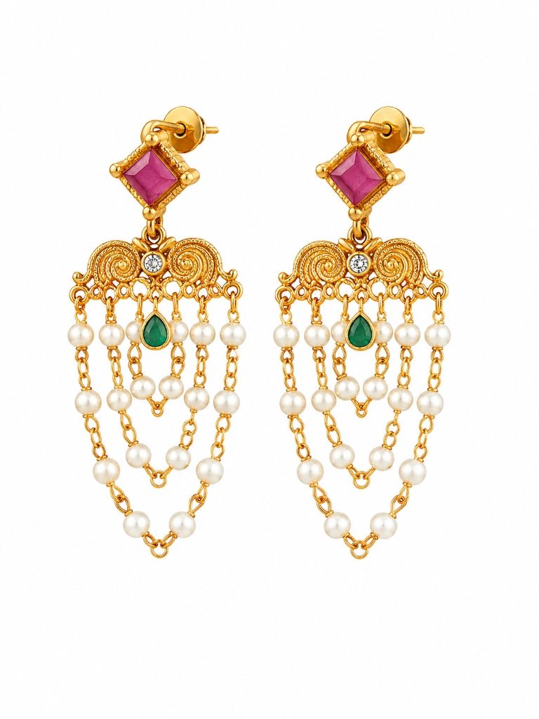 Tiered Pearl Chain Chandelier Dangle Earrings