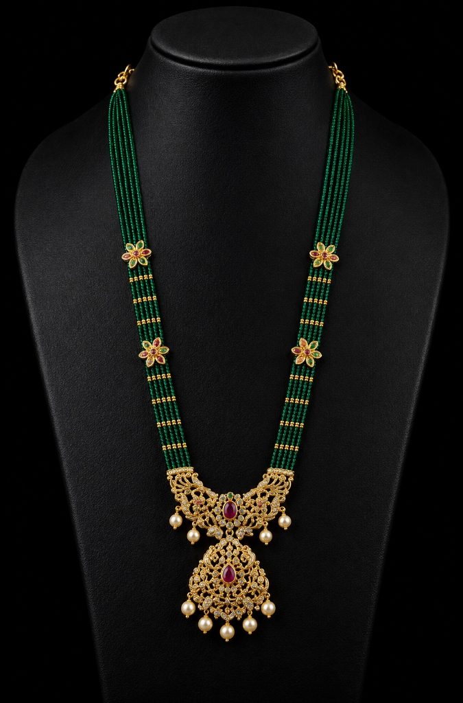 Peacock CZ Ruby Kemp Gold Haram Set