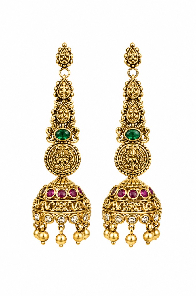 Lakvena Antique Goddess Lakshmi Temple Long Jhumkas
