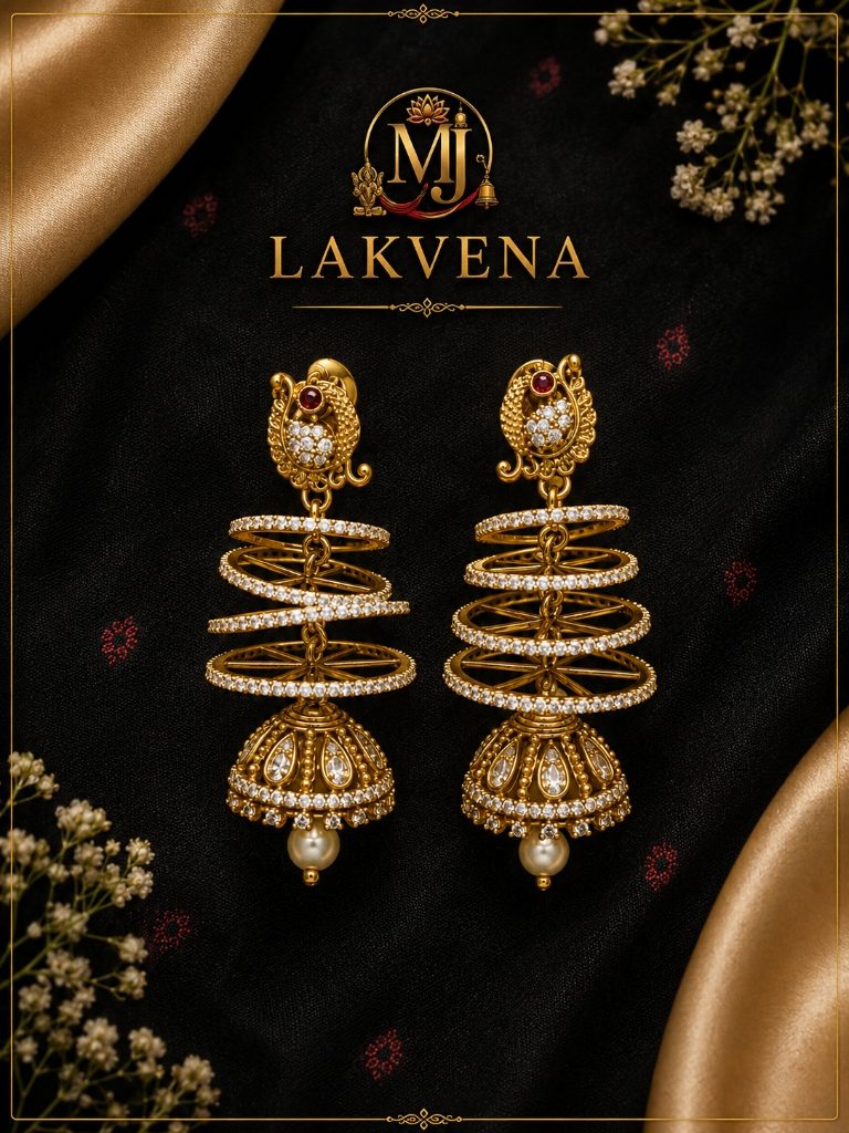 Lakvena Midnight Edition Peacock Multi-Tier Spiral Jhumka Earrings