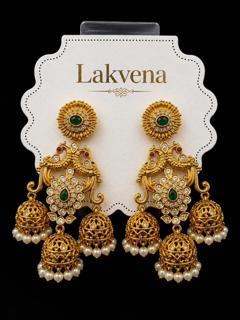 Royal Peacock Multi-Tier Jhumka Earrings