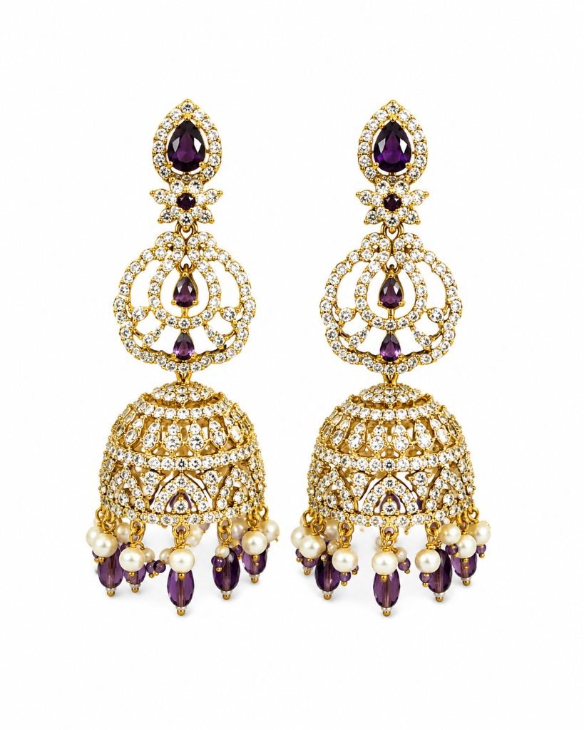 Royal Amethyst CZ & Pearl Multi-Tier Grand Jhumka