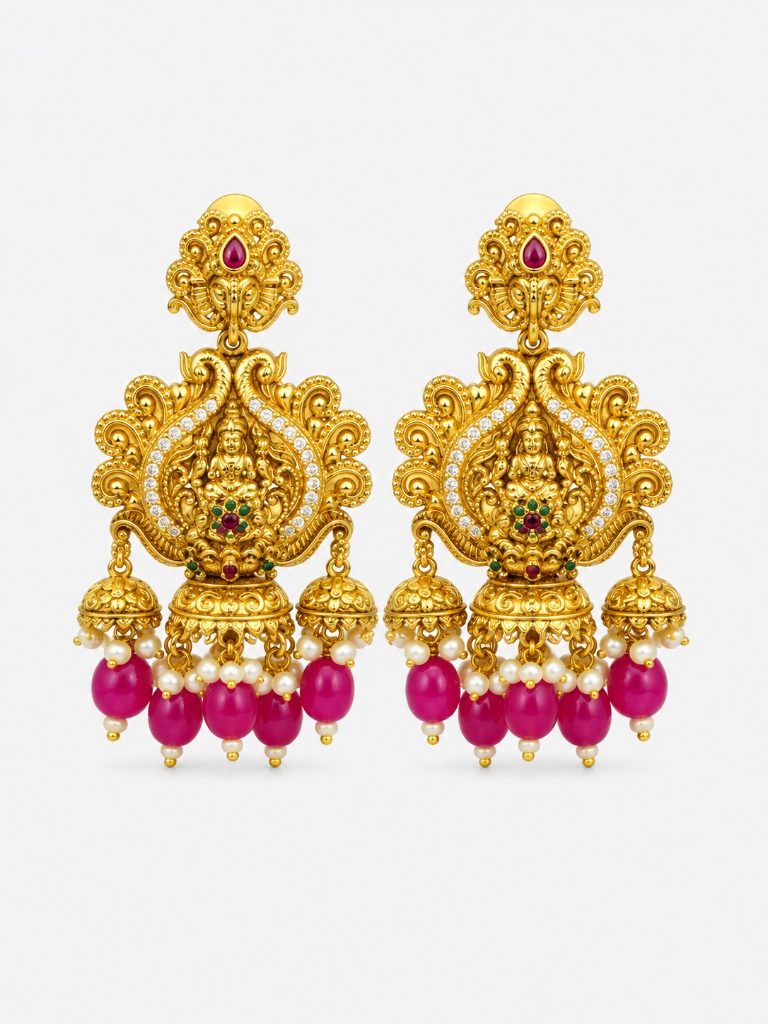 Heritage Lakshmi Temple Ruby Bead Jhumkas