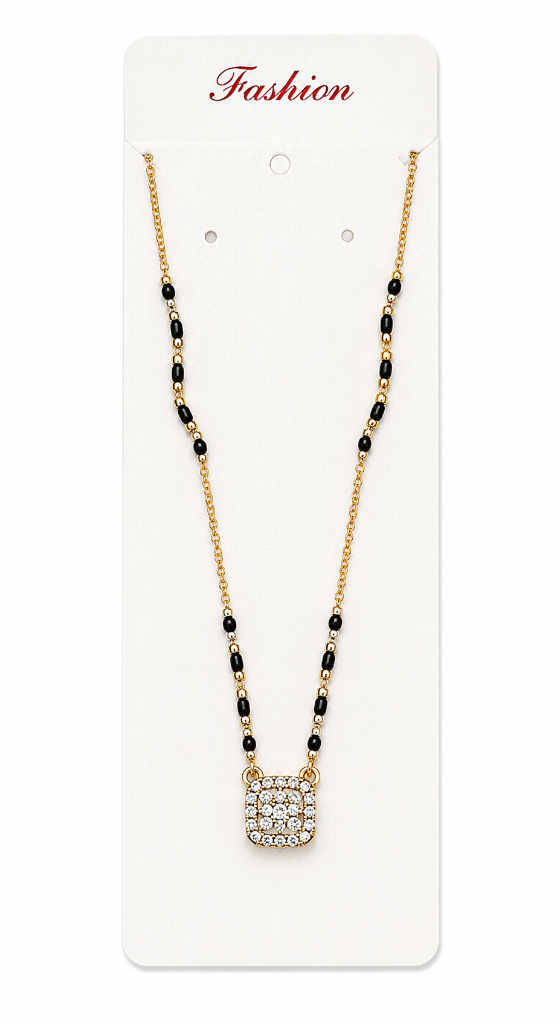 Cushion-Cut CZ Solitaire Black Bead Mangalsutra