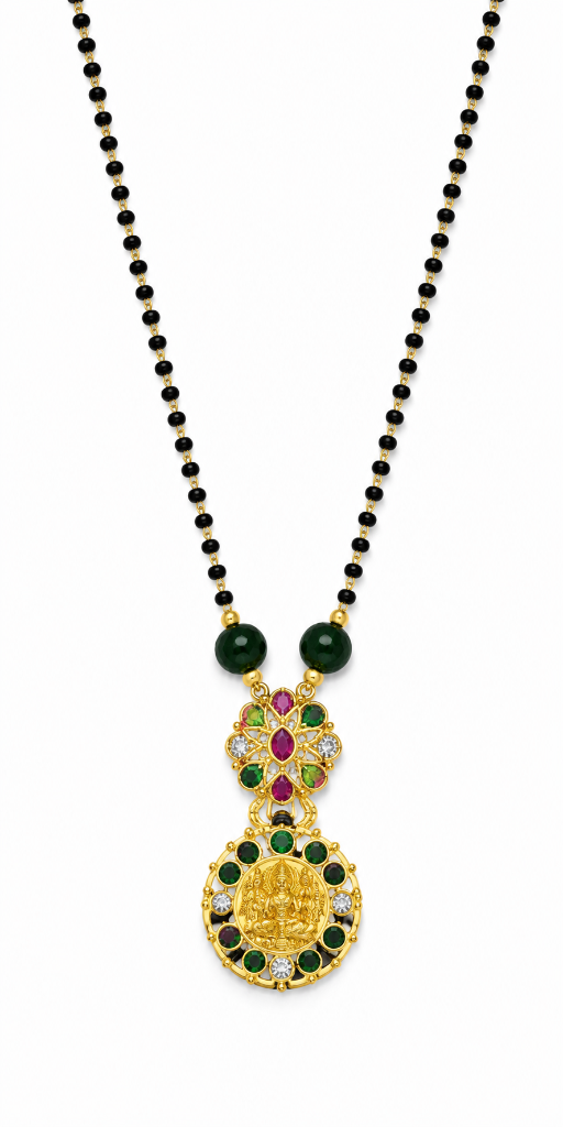 Navratna & Goddess Lakshmi Temple Medallion Mangalsutra