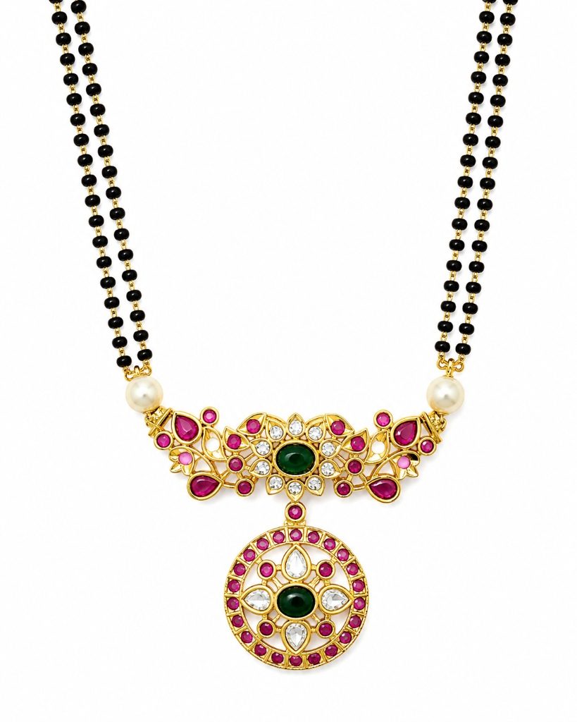 Royal Ruby & Emerald Floral Medallion Double-Strand Mangalsutra