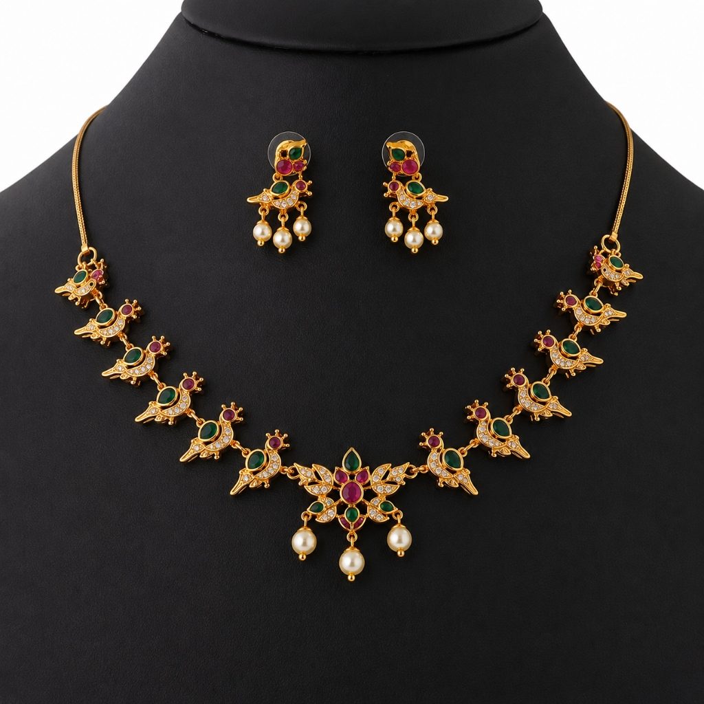 Royal Amethyst CZ Medallion Pendant & Jhumka Set