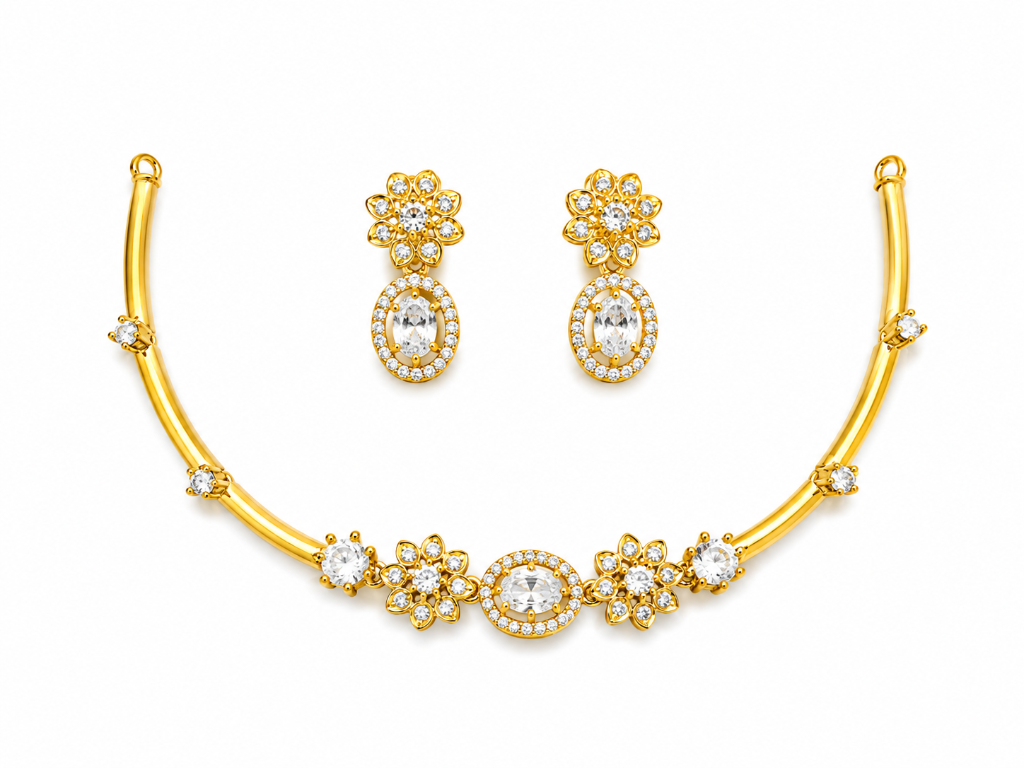 Solitaire CZ Hasli Collar Choker & Earring Set
