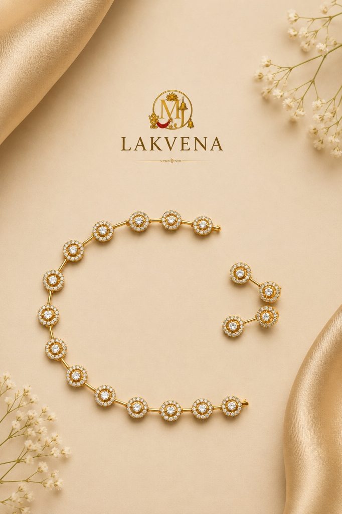 Lakvena Circular Solitaire Halo Kundan Gold Choker Set