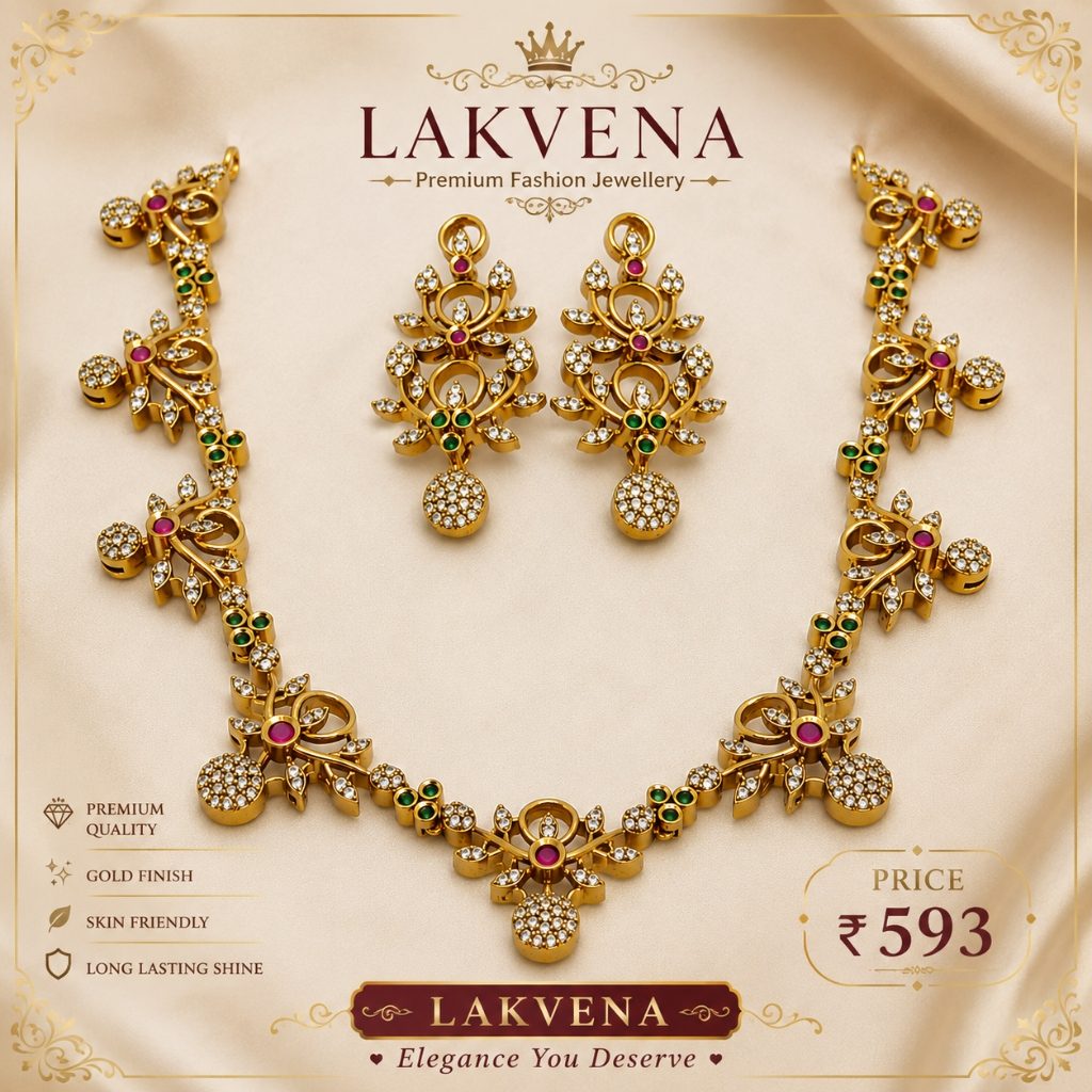 Lakvena Royal Floral Emerald & Ruby Kundan Necklace Set