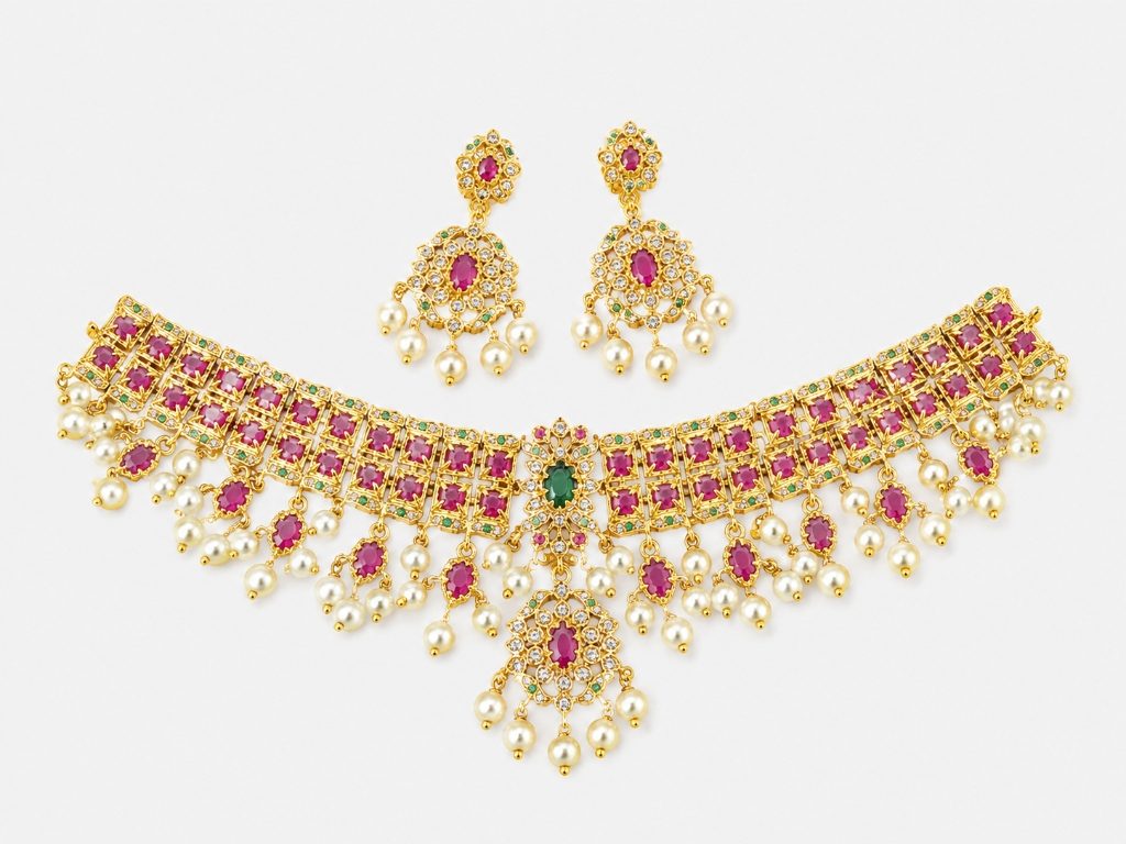 Royal Ruby Kemp & Emerald Grid Choker Set