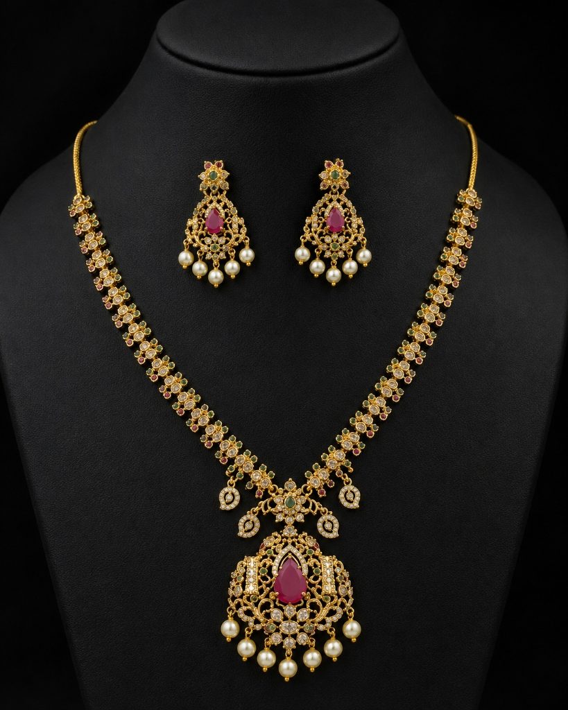 Lakvena Grand Ruby & Kundan Bridal Necklace Set