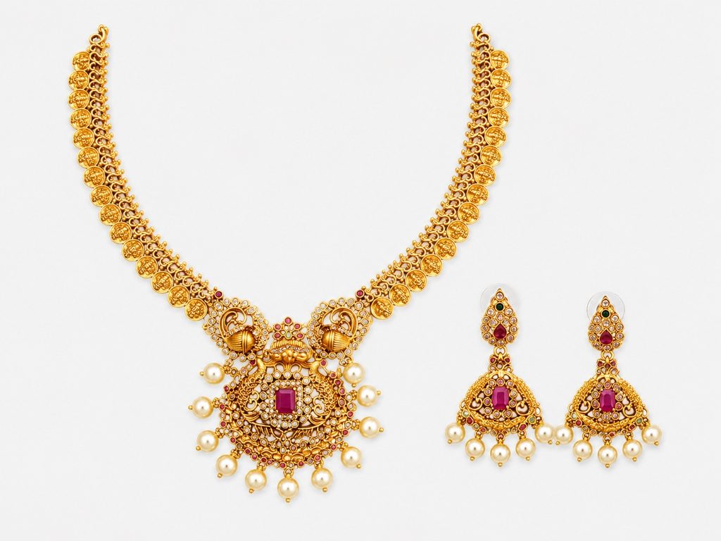 Grand Temple Coin Lakshmi Haram Necklace Set